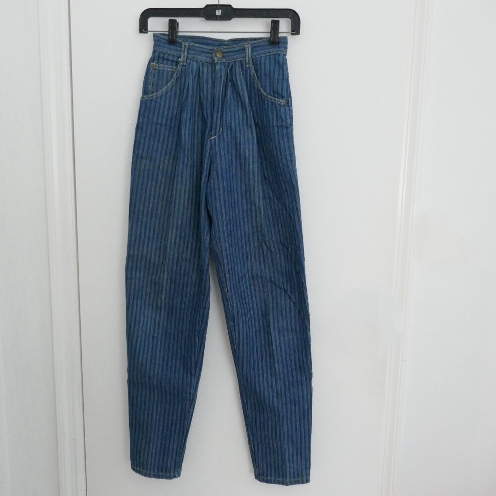 EUC rare vintage 80s ultra high waist pleated ribcage mom jeans with stripes
